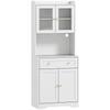 Kitchen Cabinet with Worktop, Wine Glass Holder, Storage Cabinet for Kitchen, Dining Room, 170 cm, MDF, Glass, White