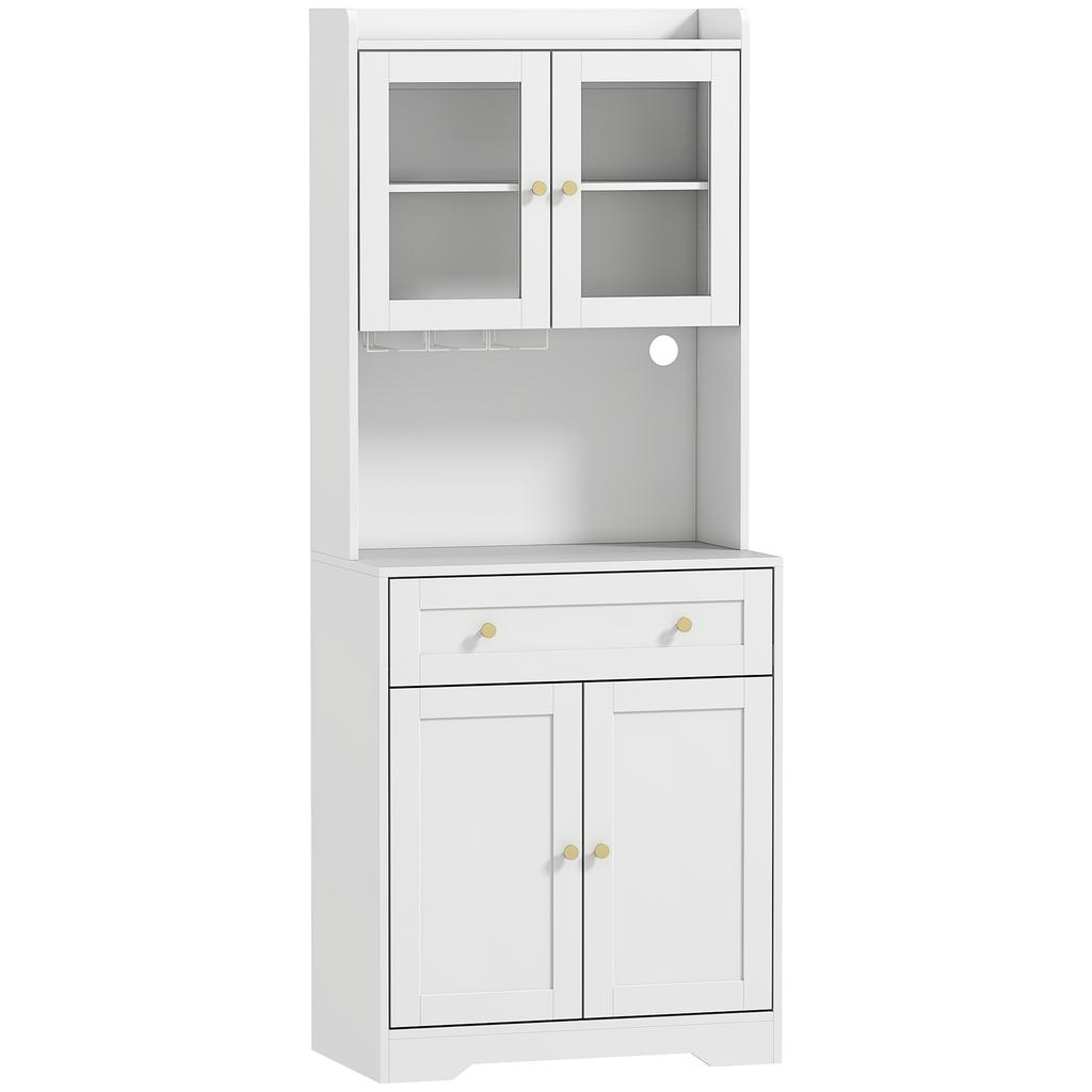 Kitchen Cabinet with Worktop, Wine Glass Holder, Storage Cabinet for Kitchen, Dining Room, 170 cm, MDF, Glass, White