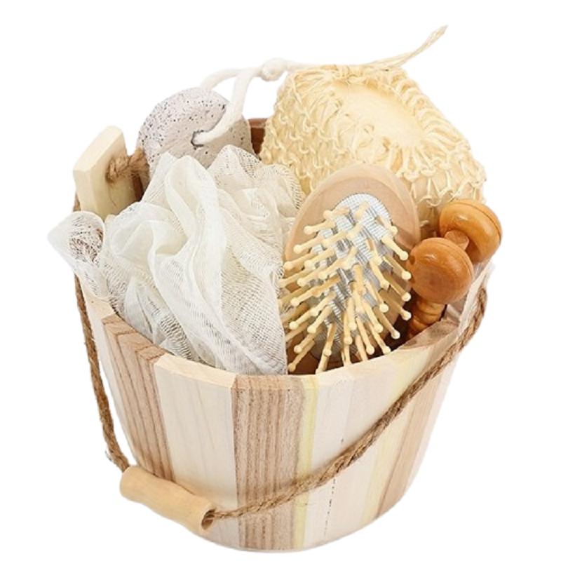 1pc Shape Natural Environmental Friendly Wooden Bucket-packed Spa Set, Body Skin Cleaning Spa Bath Gifts Sets