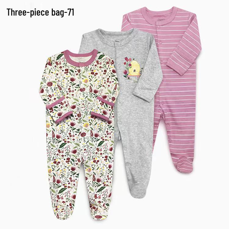 Детский комбинезон на весну и осень: Хлопковый ромпер-пижама с закрытыми ножками для новорожденных мальчиков и девочек