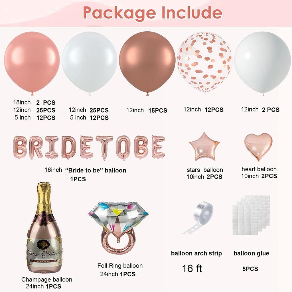 Bachelorette Party Rose Gold Balloon Set Champagne Ring Decor Supplies