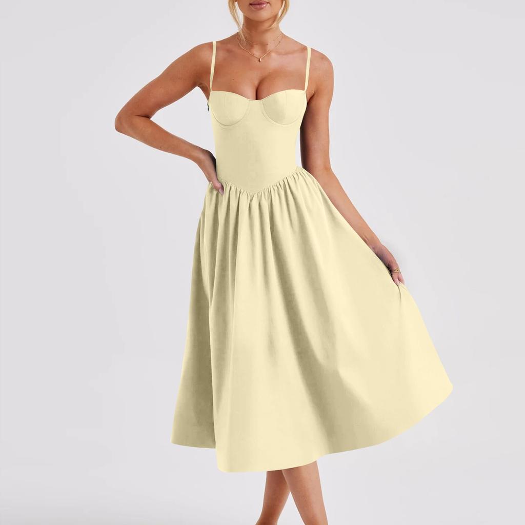 Женское летнее сексуальное платье средней длины с тонкой талией, юбка на подтяжках для женщин