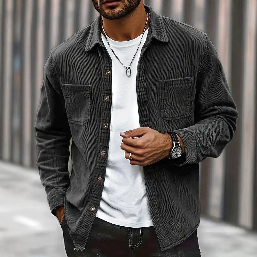 Мужская вельветовая рубашка с длинным рукавом Business Casual однотонная