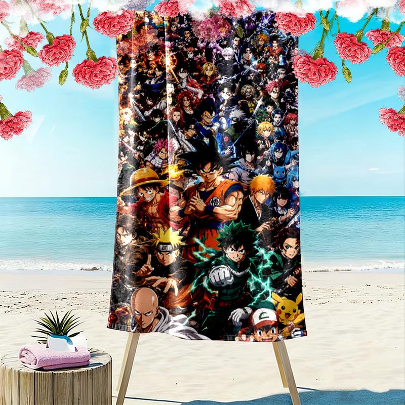 Anime Characters Print Beach Towel, Large Soft Quick Dry Towel for Beach Camping Swimming