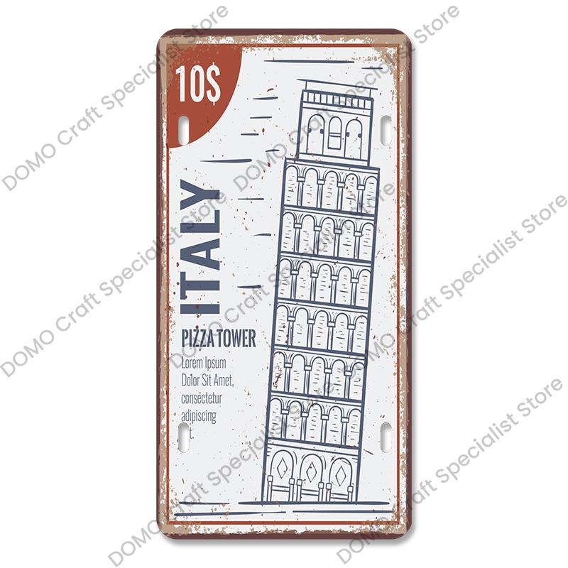 National Landmark Poster Car License Plate Retro France New York Australia Metal Tin Signs Wall Decor Garage Car Club