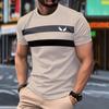 Minimally Striped 3D Digital Printed Men's Casual and Fashionable Round Neck Short Sleeved T-shirt