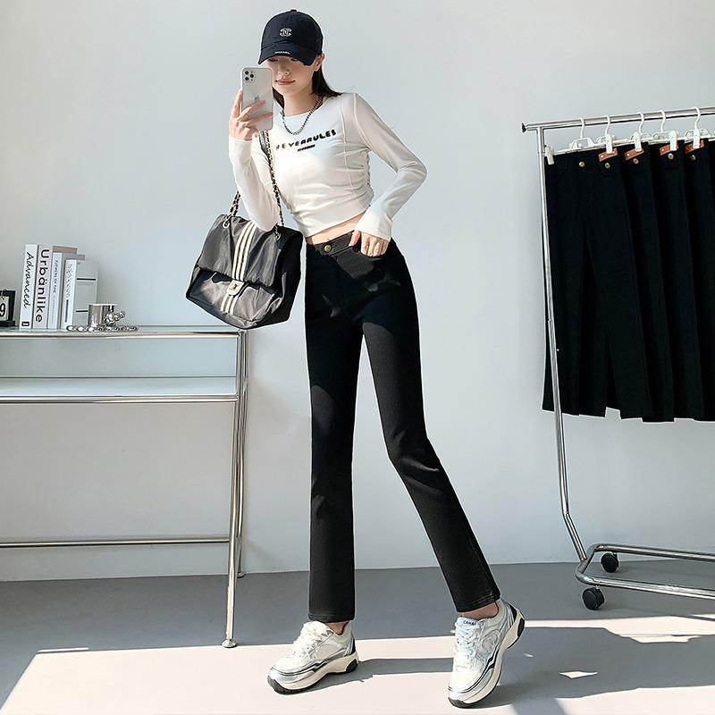 Брюки-трубы женские новые весенне-осенние с высокой талией узкого кроя девятиточечные черные брюки женские маленькие прямые джинсы