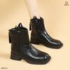 Женские ботильоны в стиле ретро, корейские короткие ботинки, зима 2024, новые квадратные носки из крокодиловой кожи, удобные водонепроницаемые модные уличные ботинки
