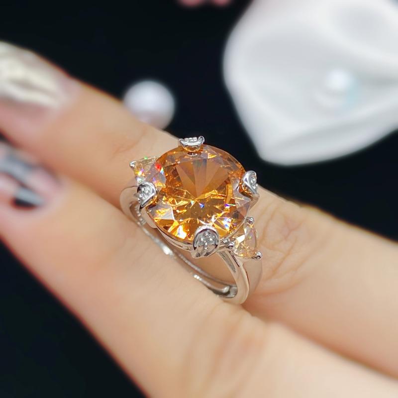 BELLA BOX Round Shape Bright Yellow Zircon Women's Rings Elegant Accessories For Party Wedding Anniversary Gift Statement Jewelry