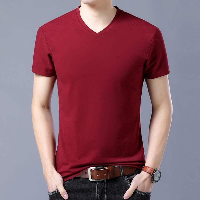 Men's Slim Fit V-Neck Short Sleeve T-Shirt - Solid Color, Trendy Innerwear, White