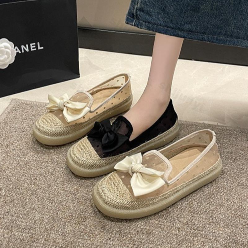 Fashion Bow Dot Design Fashion Casual Single Shoes Women's 2025 Summer New Mesh Breathable Comfortable Sandals Low Top Thick Soled Shoes