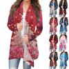 Women's Fashion Casual Christmas  Print Medium Length Cardigan Jacket Coat