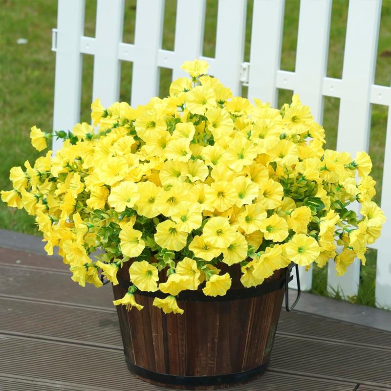 4 пучка искусственных цветов для улицы, поддельные цветы, реалистичный бонсай-кустарник, садовый домашний декор, ипомея, яркие