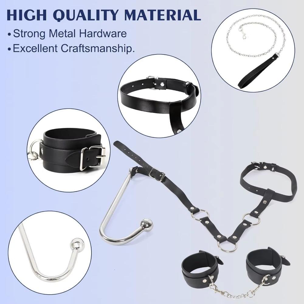 2 in 1 Leather Sex Bondage Set BDSM Anal Hook with Ball Gag Anal Trainer Role Play Butt Plug Fetish Slave Sex Toys for Woman Man