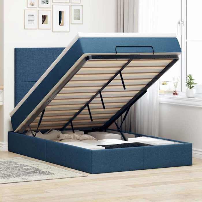 Cadre de lit ottoman - Maison Exclusive - tissu bleu - 120x200 cm - rangement hydraulique