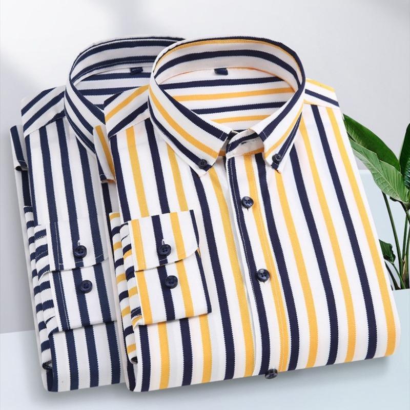 Весна-Осень Эластичная рубашка с длинным рукавом для мужчин Полосатая рубашка для похудения для мужчин