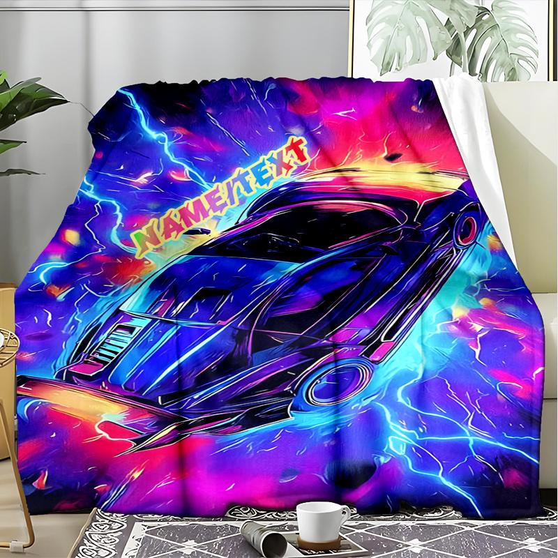 1PC Custom Name "Electric Speed: Neon Rush" outdooor Flannel blankets Throw Blanket All-Season Throw Gift Bedspread for Couch, Bed, Camping Holiday Bi