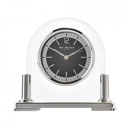 Wm.Widdop Glass Mantel Clock Silver Bezel & Stand