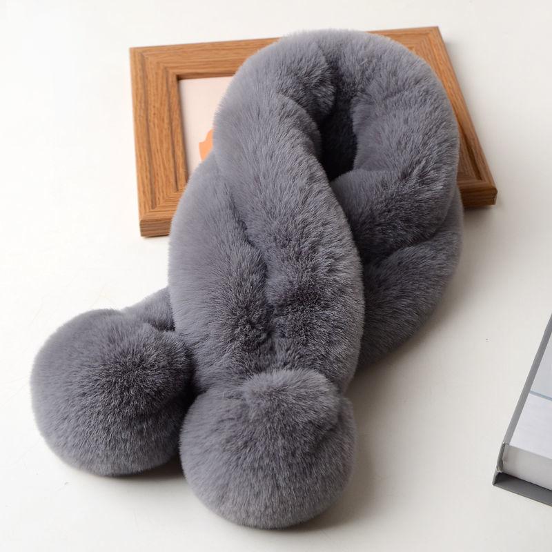 Scarf Female Winter Korean Version of Wool Scarf Wild Imitation Fur Cross Ball Collar Imitation Rex Rabbit Fur Warm Fur Collar
