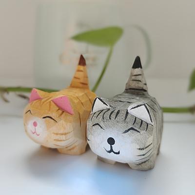 Резная деревянная фигурка толстого кота - Классическая статуэтка котенка, расписанная вручную, Очаровательное животное-украшение для декора дома, Идеальное