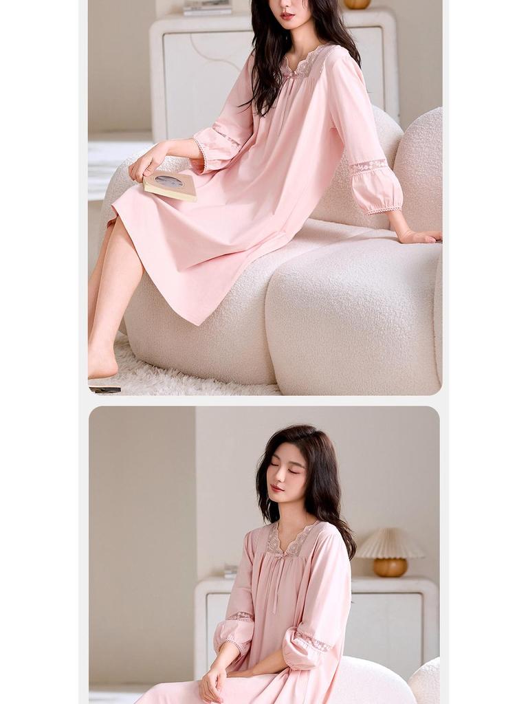 Женская легкая модальная хлопковая ночная сорочка средней длины, больших размеров, для весны и осени.