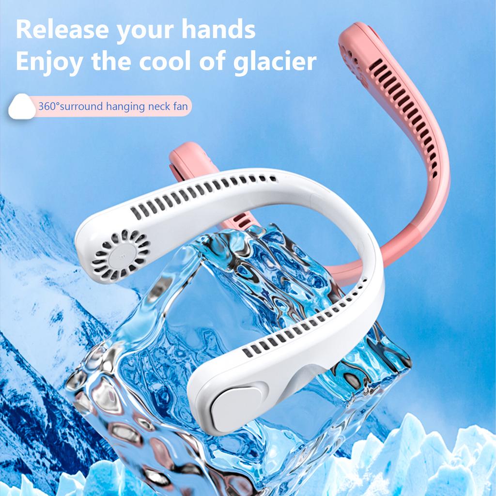 Portable Neck Fan Hand USB Fan Rechargeable Neck Fan Leafless 3 Speeds for Office Travel Outdoor Camping