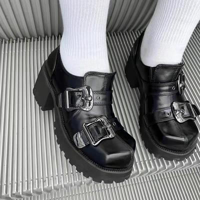 Черные туфли Мэри Джейн для женщин 2025 Новые осенние туфли на платформе с металлической пряжкой в готическом панк-стиле Spice Girls Lolita для студенток