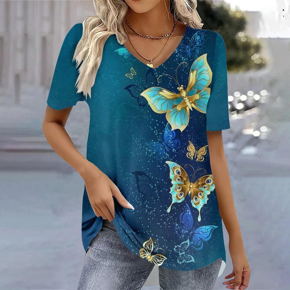 Women's Oversized V-neck T-shirt 3D Stripe Printed Tees Summer Fashion Top Blouse Female Clothing 2025 Trendy Women's T-Shirts