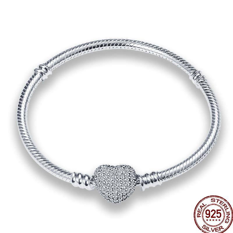 925 Silver 17-20CM Heart Pave Zirconia Original Bracelets Infinity Bracelet Fit DIY Charms Bead Birthday Jewelry Gifts Hot Sale