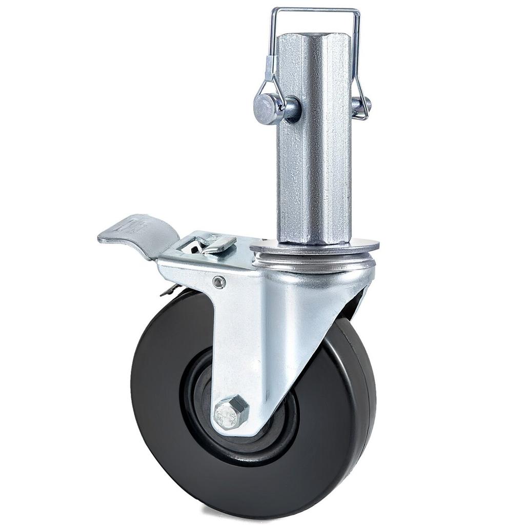 4 Pack 5" Heavy Duty Scaffolding Rubber Swivel Caster With Dual Locking 1.25" Square Stem 440LBS Capacity Per Wheel