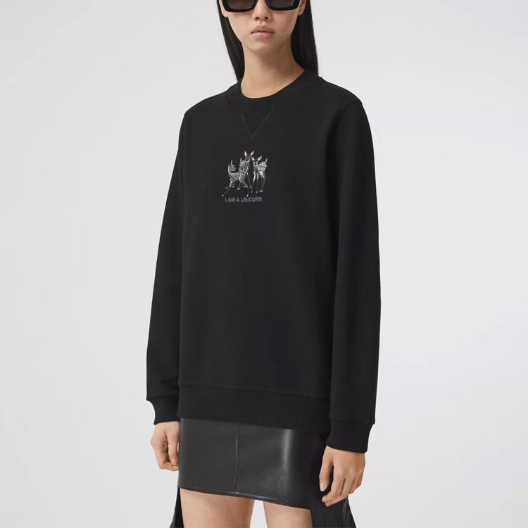 (WMNS) Burberry SS21 Pattern Embroidered Cotton Loose Sports Hoodie Black Women's 80428831