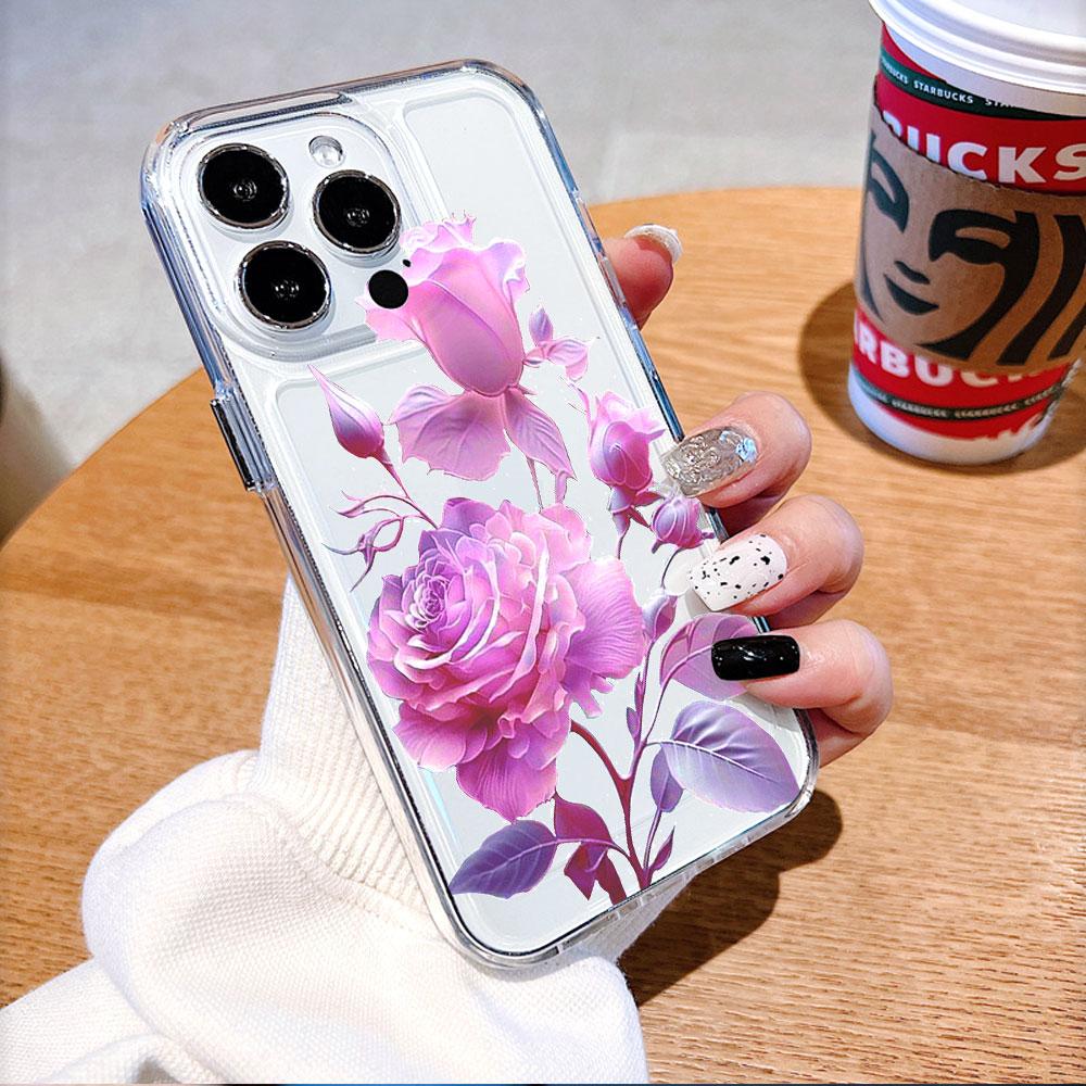 Фиолетово-розовые розы прозрачный чехол для телефона для iPhone 14 15 16 13 12 11 17 Pro Max 12 13 Mini мягкий чехол