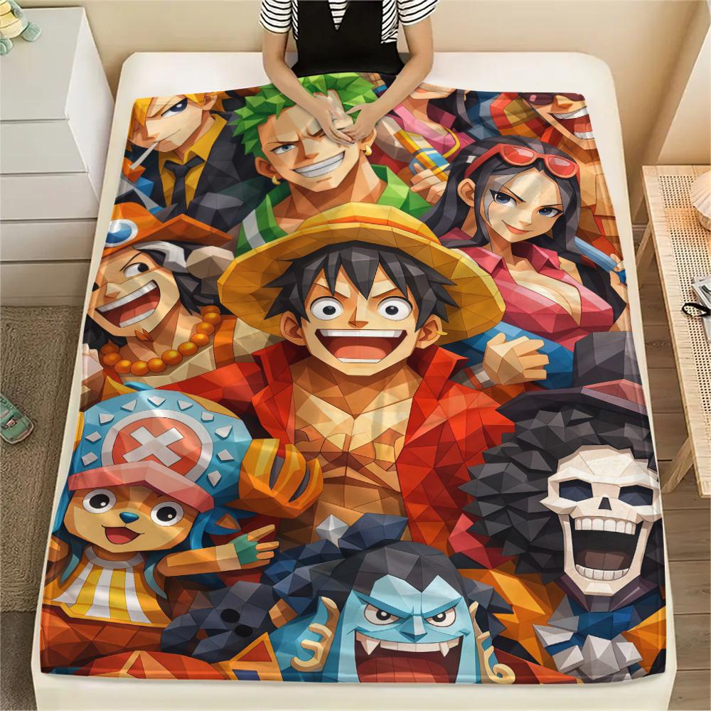 One Piece Straw Hat Crew Full Members flannel blanket, soft for home bedroom, great gift for One Piece fans