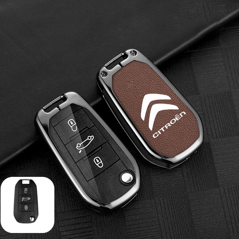 Zinc Alloy Leather Car Flip Remote Key Case Cover Protector Shell Durable Good Use For Citroen C3 C4 CACTUS C6 C8 Accessories