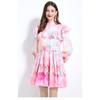 Spring Summer Women Elegant Lantern Sleeve Ruffles Mini Short Holiday Beach Dresses With Belt