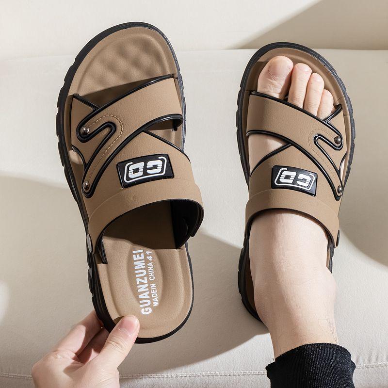 Men Sandals New Leather Thick Sole Beach Summer Outdoor Wear Waterproof Non Slip Slippers Comfortable