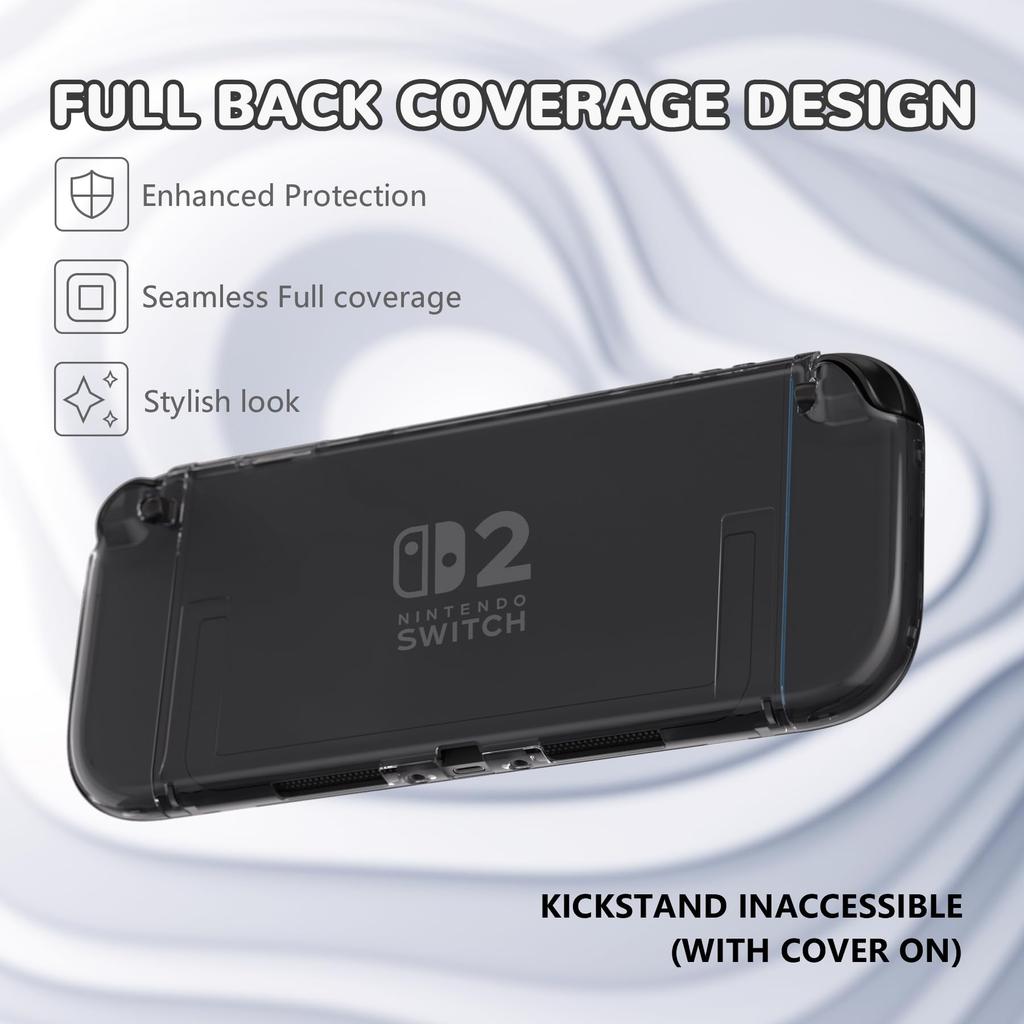 PlayVital Clear Series Clear Hard Shell Case for Switch 2 Dock Protective Cover with Folding Stand and Thumb Grips (2025), Compatible,