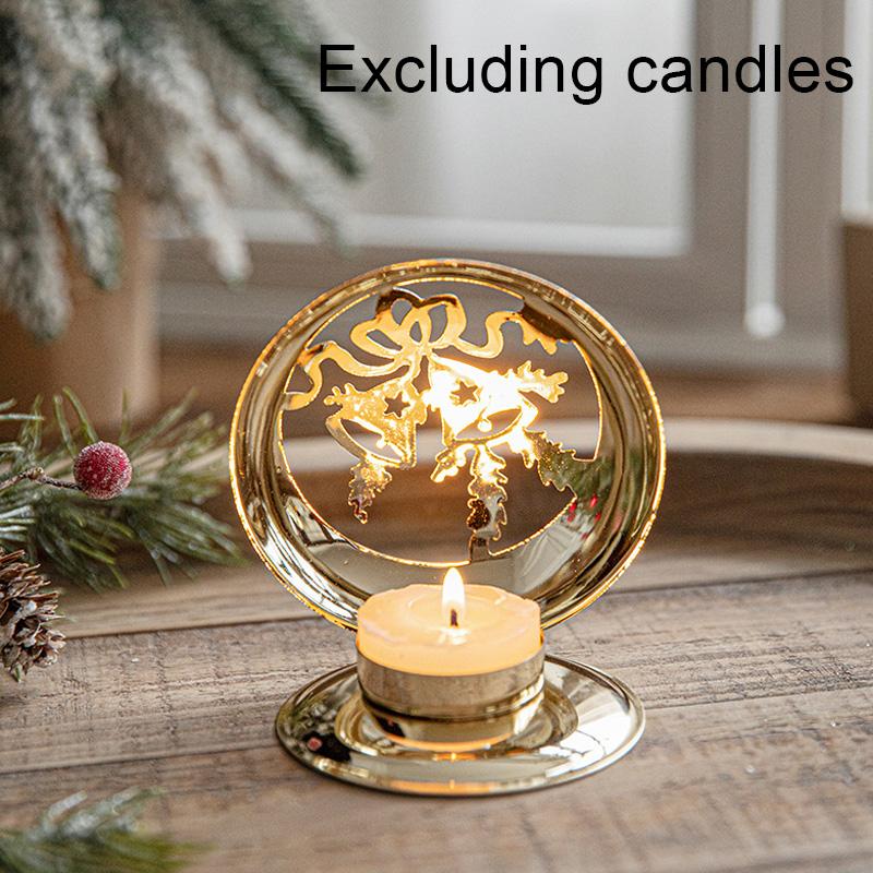 1PC New Christmas Scandinavian Tabletop Gold Iron Candle Holder Projector Wind Lamp Ornaments