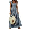 Women's Summer Retro Long Dress Spaghetti Strap Square Neck Plaid Maxi Dress Loose Big Swing Elegant Dress