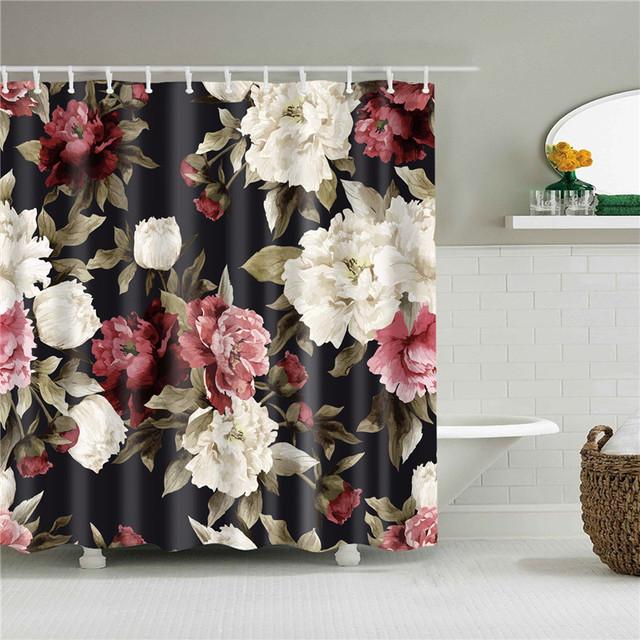 Chinese Style Flower Branch Landscape Shower Curtain 3D Printing Sunflower Bathroom Accessories Sets Waterproof Polyester Screen