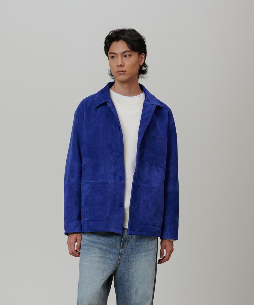 Pinblack Unisex Goat Suede French Work Jacket Blue