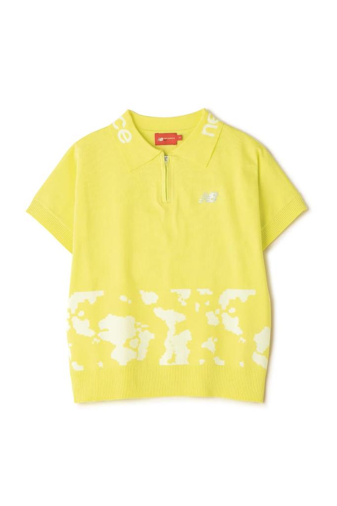 [New Balance] Golf Short-Sleeve Knit Polo Shirt (Cow Pod Print, Stretch) / Women's / 012-4275501 060_Yellow 2 [L]