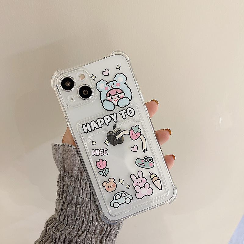 Чехол-держатель для карточек Zhitai Cartoon Blue Bear для iPhone 15