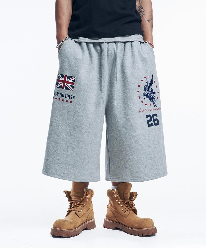 ЛЕГКО НЕ ЛЕГКО Хлопковые Штаны-Свитшот Bermuda с Флагом Union Jack - Серые