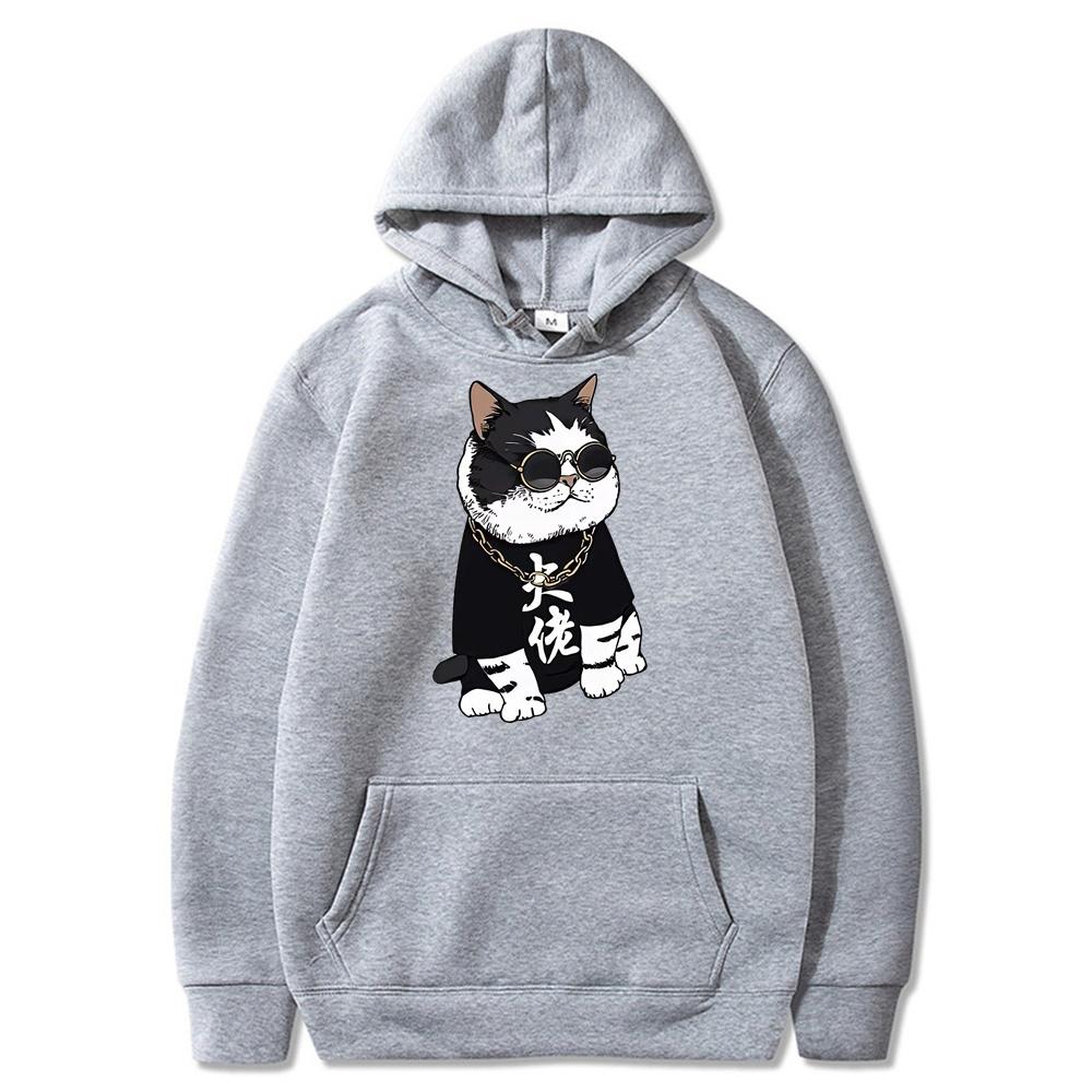 Крутой и милый принт Big Boss Cat Fun, осенне-зимняя женская мода Instagram, плотный свитер с капюшоном, свободное пальто с длинными рукавами