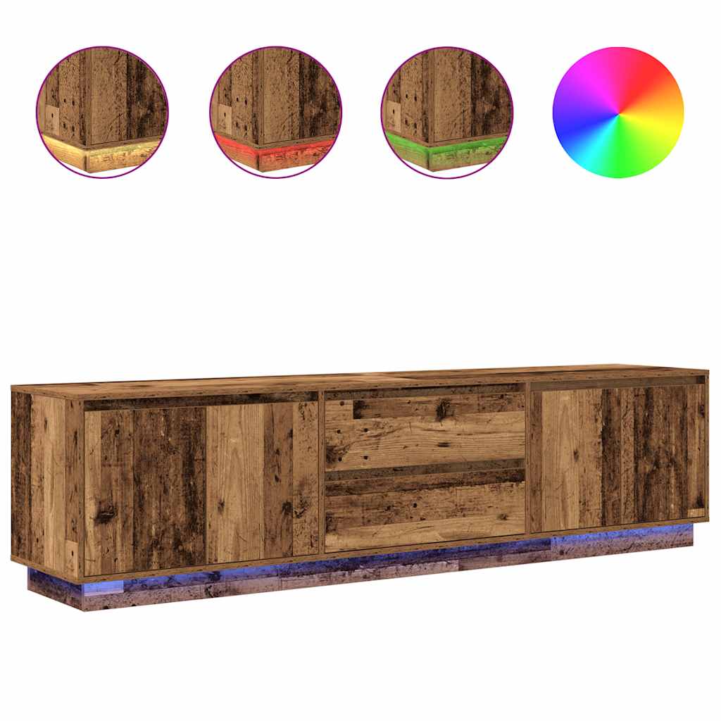TV Stand with LED Lights Reclaimed Wood Look 193.5x41x50 cm