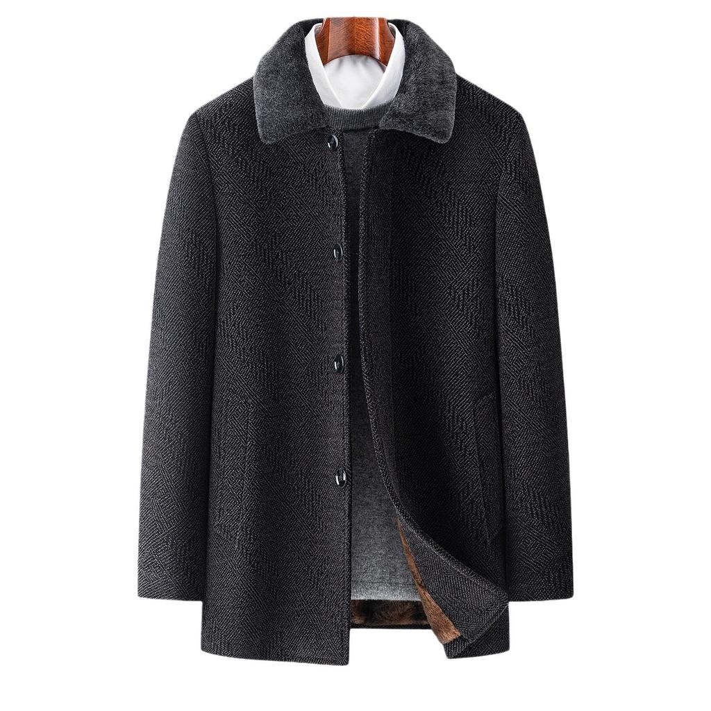 Шерстяное шерстяное пальто мужское бархатное утолщенное зимнее пальто для папы среднего и пожилого возраста ветровка для дедушки теплое пальто