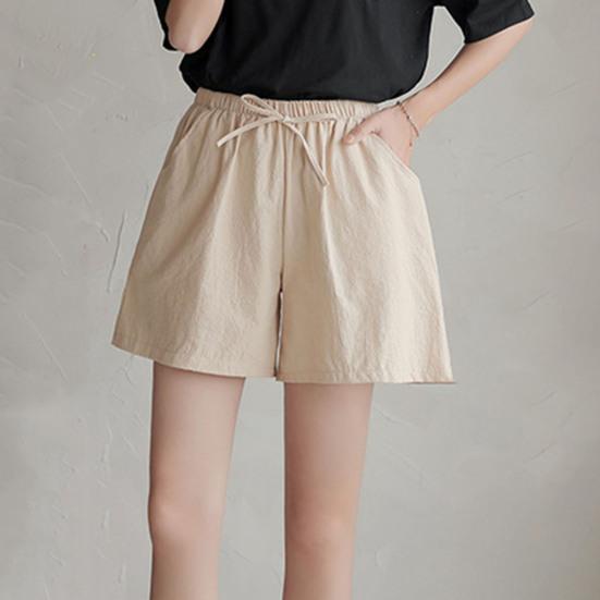 Высокая талия эластичный пояс карманы шнуровка женские шорты летние широкие штанины бег повседневные