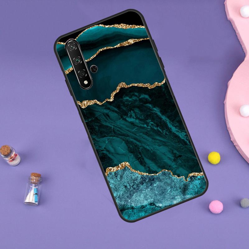 Чехол Teal Blue Gold Agate Marble Funda для Huawei Nova Y91 Y90 Y70 Y60 Y61 9 10 SE 11i 8i 7i 3i 5T P30 P40 Lite P60 Pro