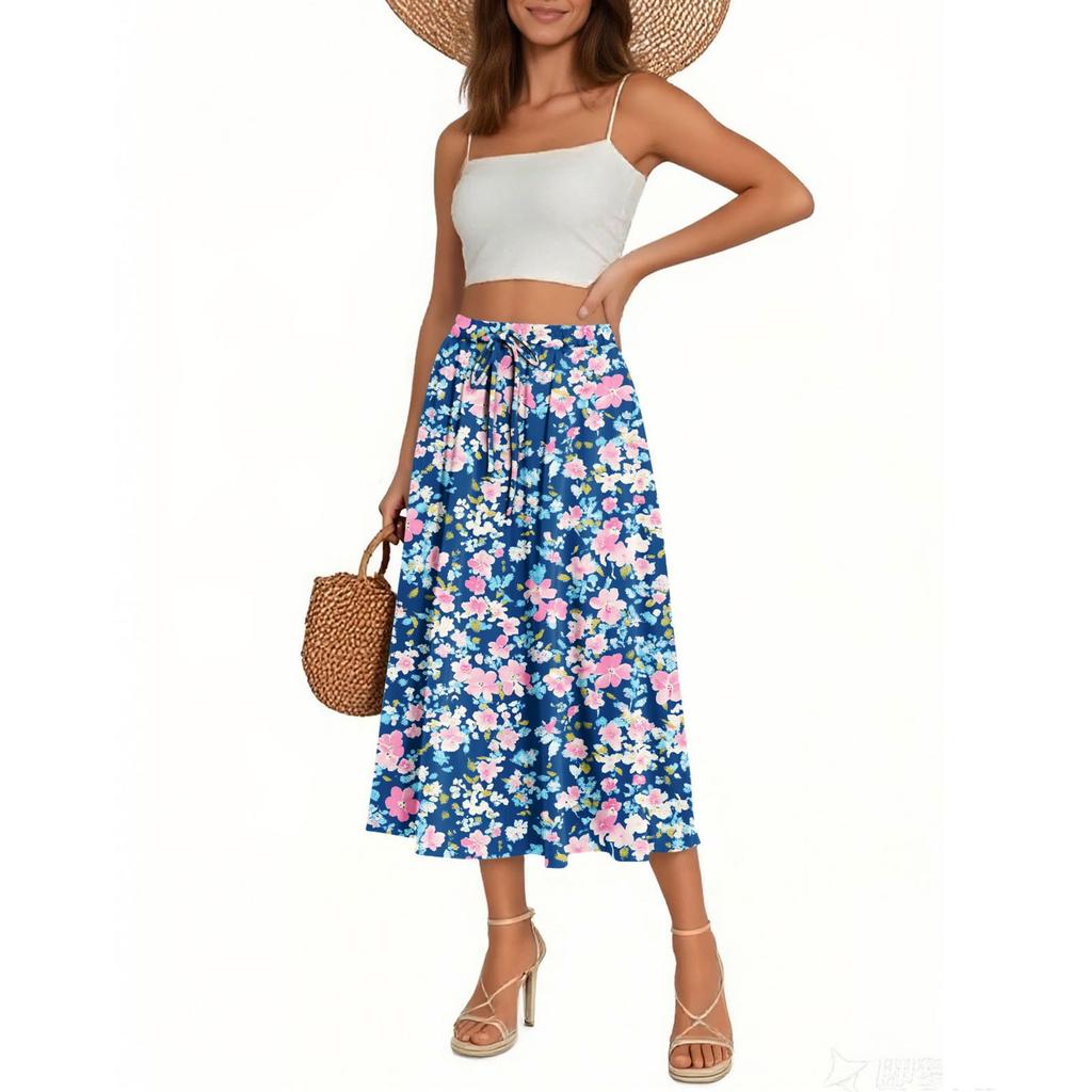 Women's Skirt Bohemian Skirt Floral Print Casual Temperament Pocket Skirt